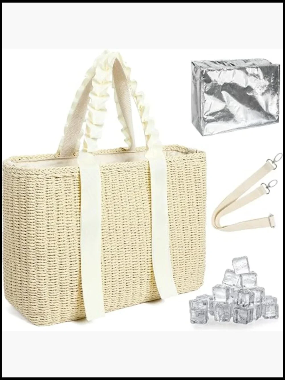 Insulated Cooler Tote Bag Handwoven Corn Husk Large 14L Travel Picnic